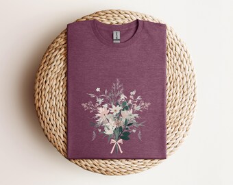 CottageCore Bouquet Shirt, T-shirt met antieke bloemen, damesbloem grafisch, schattige bohobloemen, natuurshirt, botanisch shirt, cadeau voor haar