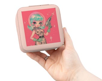 Estuche de viaje para joyas estilo pin-up espacial retro / Organizador compacto de collares y anillos