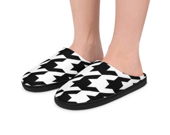 Hahnentritt-Hausschuhe, gemütliche Hausschuhe, Herren-Hausschuhe, bequeme Schlafzimmer-Hausschuhe, schwarz-weiße Slip-Ons, karierte Print-Mules