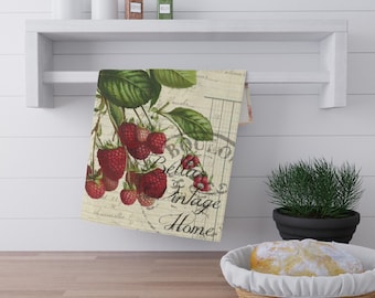 Strofinaccio da tè vintage con motivo botanico al lampone