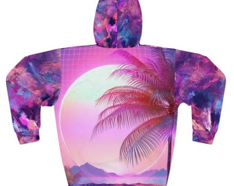 Vaporwave Palm Sunset-hoodie | Trui met volledige print