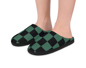Karierte Hausschuhe, Hausschuhe, Hausschuhe, Herren-Schlafzimmer Slip-Ons, gemütliche grün karierte Mokassins