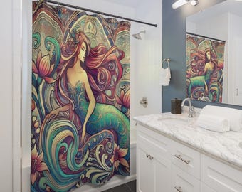 Floral Mermaid Duschvorhang Boho Ocean Decor