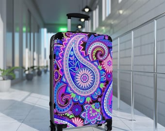 Maleta colorida con estampado de cachemira: equipaje elegante para amantes de los viajes, artículos esenciales para vacaciones, idea de regalo única, artículos de viaje bohemios, estampado floral