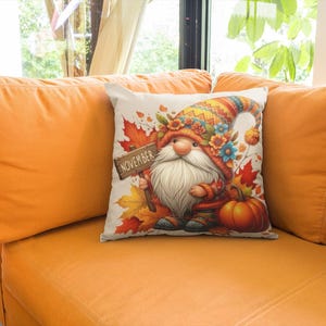 Autumn Gnome Pillow Plaid Fall Throw Pillow Decor