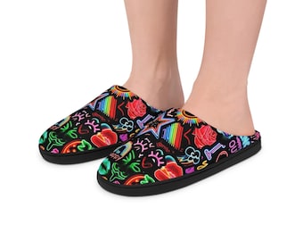 Neon Fun Women's Indoor Slippers Cozy House Shoes Colorful Bedroom Slides Indoor Footwear Gift Comfy Soft Slides Non-Slip Sole