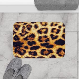 Leopard Bath Mat - Animal Print Bathroom Rug, Trendy Home Decor, Non-Slip Shower Mat, Unique Housewarming Gift, Jungle Safari Theme