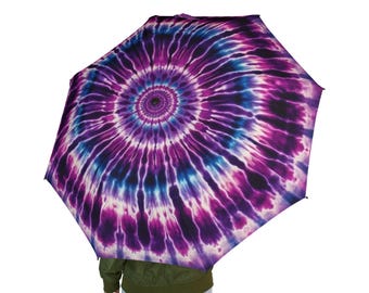 Parapluie spirale bleu violet tie-dye | Parapluie pliable compact