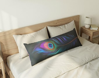 Almohada corporal de plumas de pavo real / Funda de almohada lumbar decorativa larga
