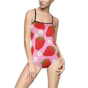 Strawberry Women&#39;s One Piece Swimsuit Fun Swimwear Summer Vacation Fruit Bathing Suit