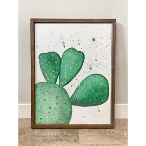 Cactus Wall Art, Painting on Canvas, Wood Framed Art, Cactus Original Art Painting