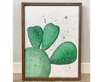 Cactus Wall Art, Painting on Canvas, Wood Framed Art, Cactus Original Art Painting