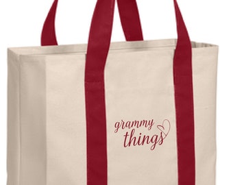 Personalized Grammy Tote Bag: Two-Tone Cotton Canvas Grandma Gift