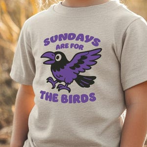 Baltimore voetbalshirt voor peuters, schattig op raaf geïnspireerd fanshirt, Sundays Are for the Birds, paars grafisch kindershirt Game Day