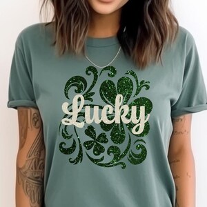 Lucky Shamrock Faux Glitter PNG: St. Patrick&#39;s Day T-Shirt Design (Digital Download)