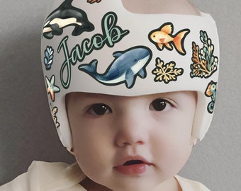 Sea Fish Cranial Band Decals: Neutral Baby Helmet Stickers
