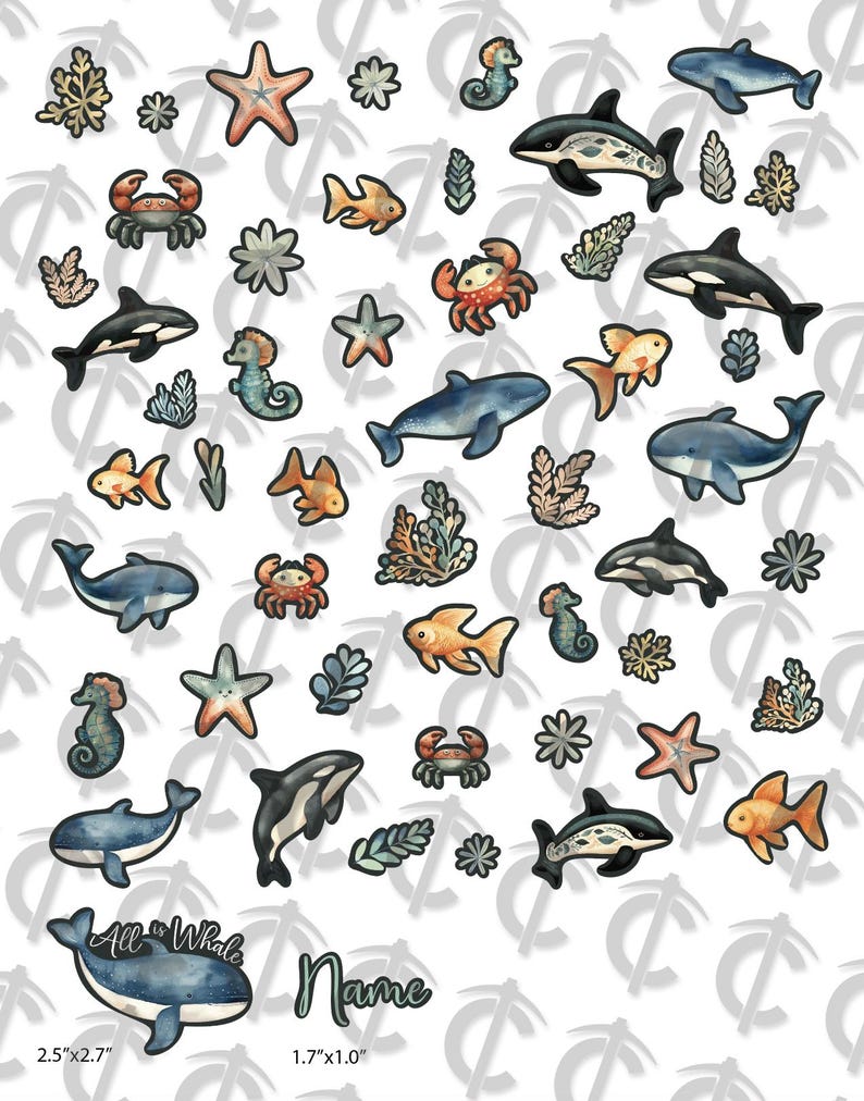 Op de afbeelding: Een set van 25 aquarel stickers met verschillende zeedieren, waaronder walvissen, dolfijnen, zeepaardjes, zeesterren, krabben en vissen. De stickers zijn perfect om een ​​toets van whimsy toe te voegen aan dagboeken, planners, laptops en meer.