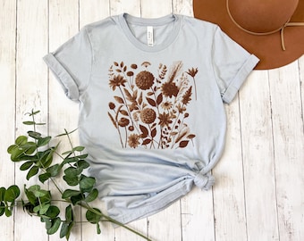 Vintage Autumn Flower Bella + Canvas T-Shirt: Cottagecore Nature Tee
