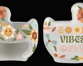 Groovy Good Vibes Baby Helmet Decals: Neutral Floral Cranial Band Stickers