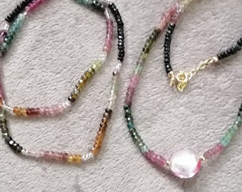 Multicoloured Tourmaline Layering Necklace Dainty Strand 18.5"