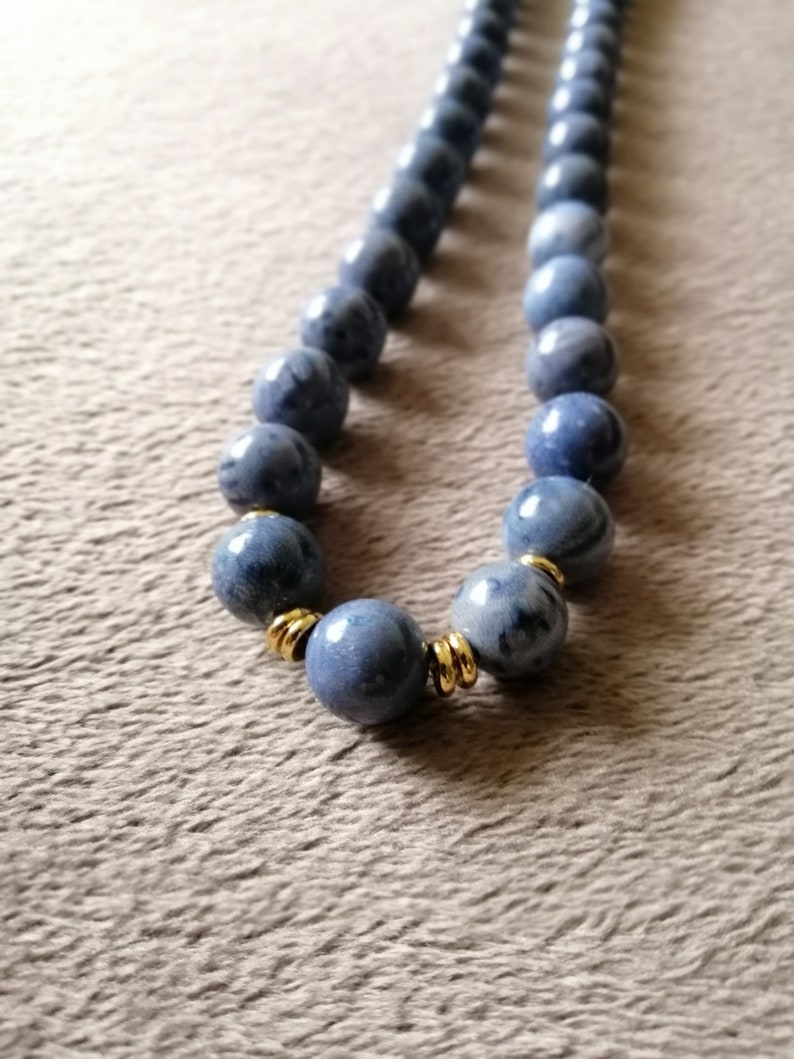 Blue Sponge coral and Lapis lazuli gold filled necklace 19 inches image 2