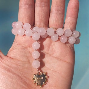 Natural Rose Quartz Handknotted Tasbih Subha Islamic Prayer Beads 33 bead image 1