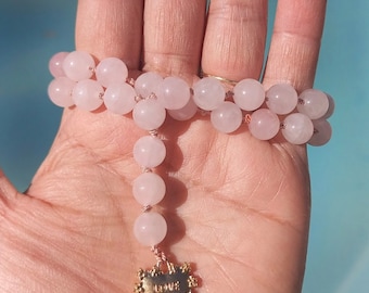 Natural Rose Quartz Handknotted Tasbih Subha Islamic Prayer Beads 33 bead