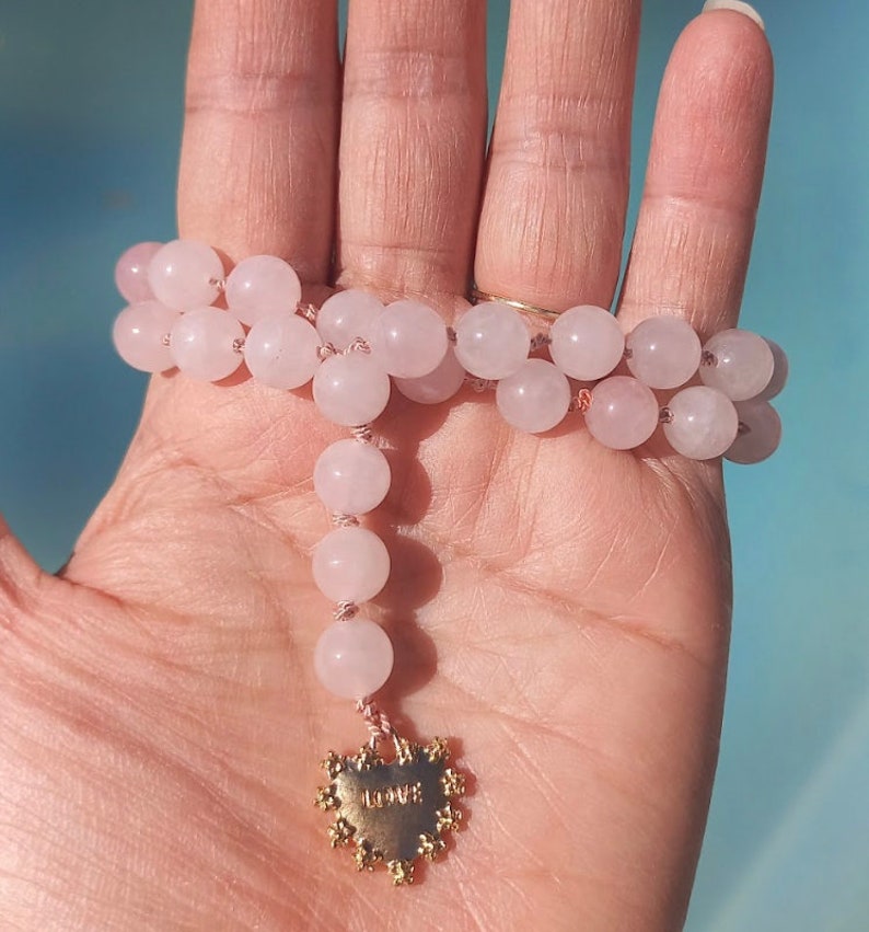Natural Rose Quartz Handknotted Tasbih Subha Islamic Prayer Beads 33 bead image 1