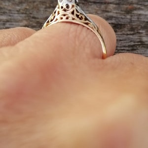 Vintage inspired Diamond 18k yellow white gold ring, preloved, US 5 3/4 image 7
