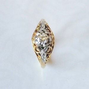 Vintage inspired Diamond 18k yellow white gold ring, preloved, US 5 3/4 image 2