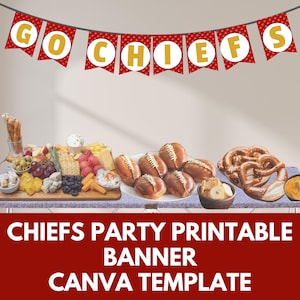 Printable Chiefs Banner, Superbowl Party Decor, Editable in Canva, Kansas City Chiefs Bunting Garland, Super Bowl Instant Download
