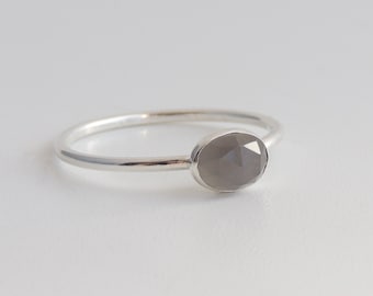 Oval Grey Moonstone Ring Sterling Silver Stacking Ring