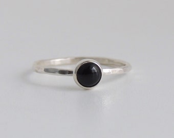 Black Onyx Ring Sterling Silver Stacking Ring 5mm Stone