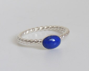 Oval Lapis Ring Sterling Silver Blue Gemstone Solitaire