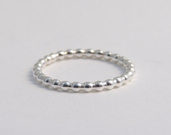 Sterling Silver Beaded Band Simple Stackable Ring