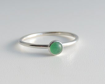 Green Aventurine Ring Sterling Silver Stacking Ring 4mm Stone