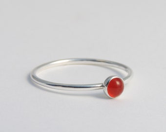 Carnelian Ring Sterling Silver Stacking Ring Orange Stone