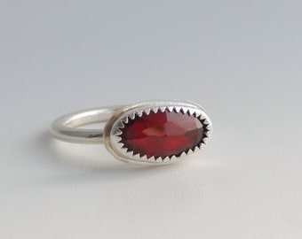 Garnet Ring Sterling Silver Freeform Faceted Gemstone Size 6.5