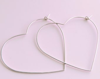 Heart Shaped Hoops Sterling Silver Hoop Earrings 5cm