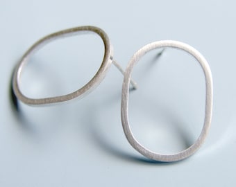 Oval Hoop Earrings Sterling Silver Studs Post Earrings Geometric Jewellery