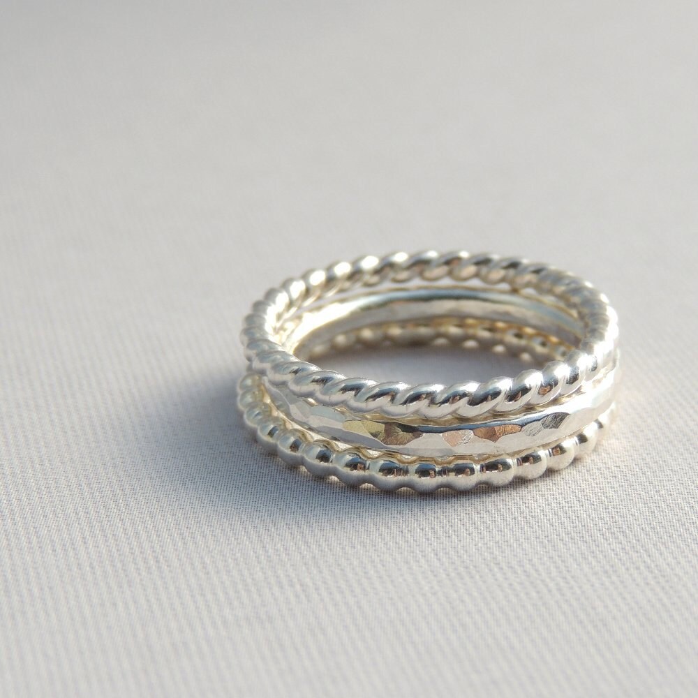 Sterling Silver Hammered Band Simple Sterling Silver Stackable - Etsy