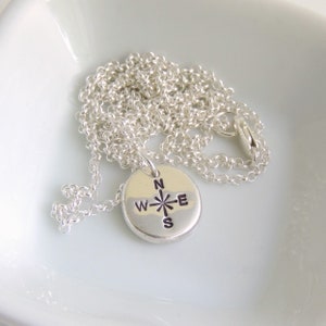 Compass Necklace Sterling Silver Nugget Pendant