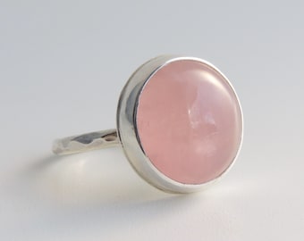 Rose Quartz Ring Sterling Silver Round Gemstone Size 7.5