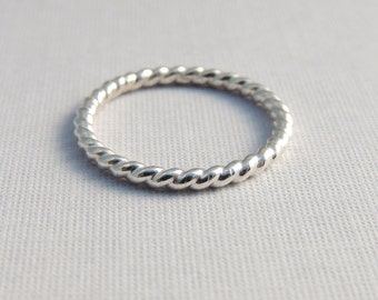 Sterling Silver Twisted Band Simple Stacking Ring