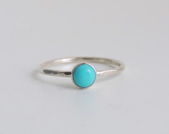 5mm Turquoise Sterling Silver Stacking Ring Bezel Set Stone