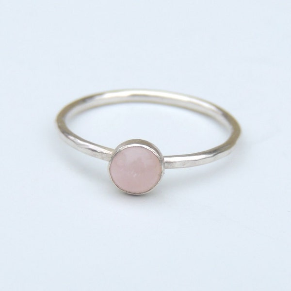 Rose Quartz Ring Sterling Silver Stacking Ring Bezel Set