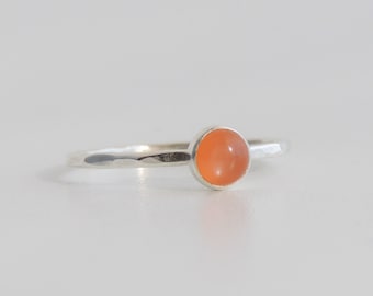 Peach Moonstone Ring Sterling Silver Stacking Ring