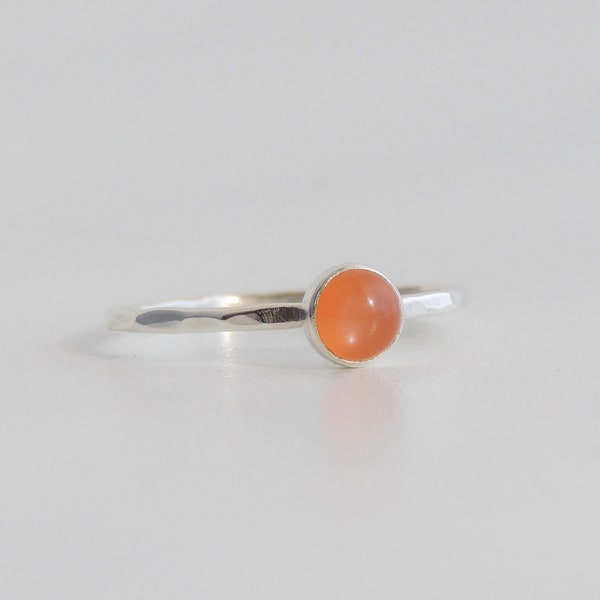 Peach Moonstone Ring Sterling Silver Stacking Ring