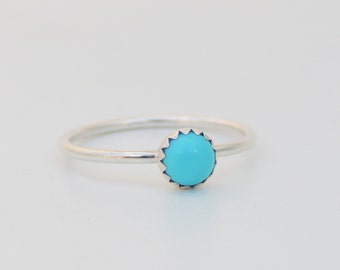 Turquoise Ring Sterling Silver Stacking Ring Serrated Bezel