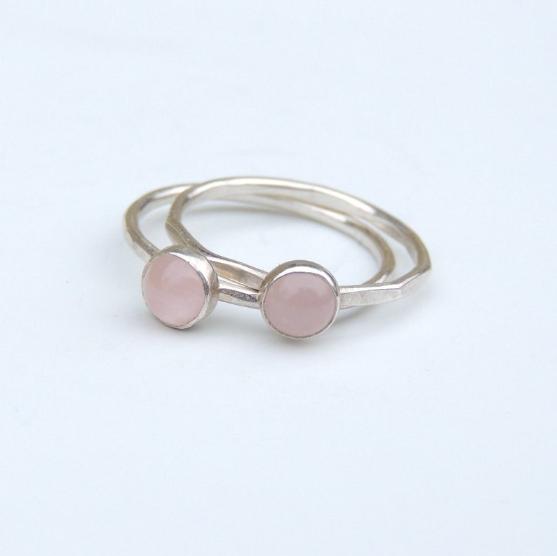 Rose Quartz Ring Sterling Silver Stacking Ring Bezel Set image 2